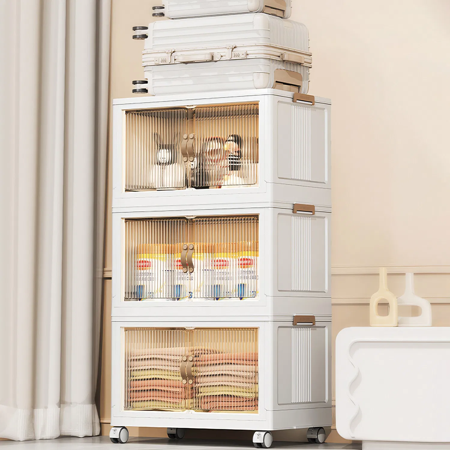 3Pcs Foldable Storage Bins With Lid Front Magnetic Door 